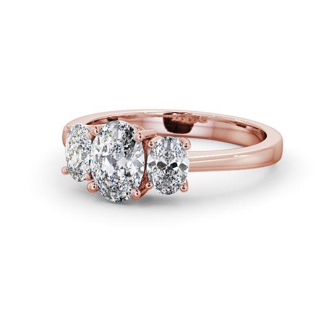 Three Stone Oval Diamond Ring 18K Rose Gold - Belford TH3_RG_FLAT