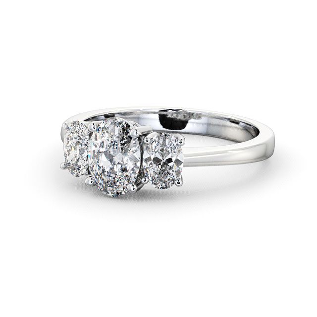 Three Stone Oval Diamond Ring 18K White Gold - Belford TH3_WG_FLAT