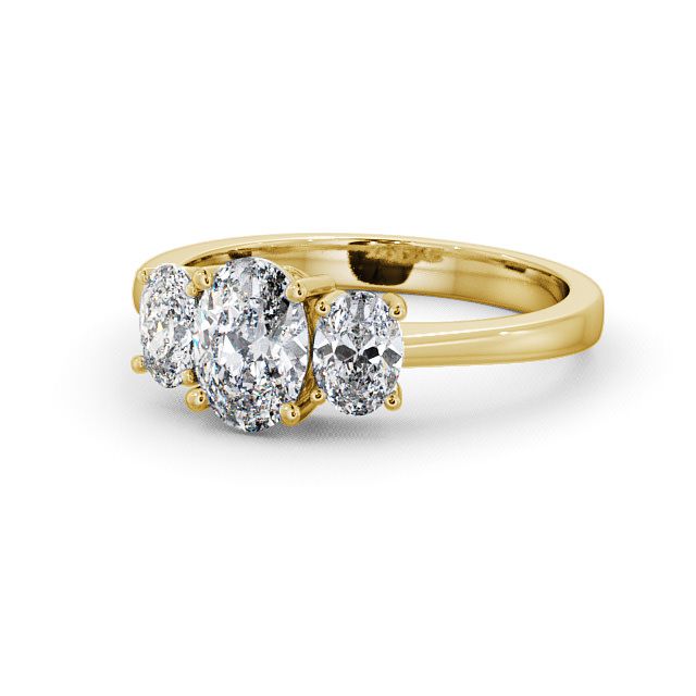 Three Stone Oval Diamond Ring 9K Yellow Gold - Belford TH3_YG_FLAT
