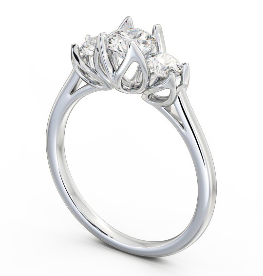 Three Stone Round Diamond Leaf Shaped Prongs Ring 18K White Gold TH40_WG_THUMB1