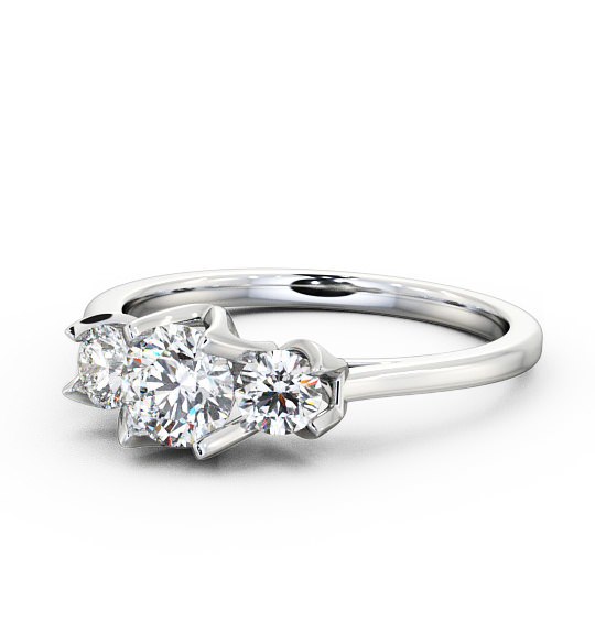 Three Stone Round Diamond Leaf Shaped Prongs Ring 18K White Gold TH40_WG_THUMB2 
