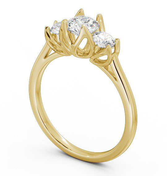 Three Stone Round Diamond Leaf Shaped Prongs Ring 18K Yellow Gold TH40_YG_THUMB1 