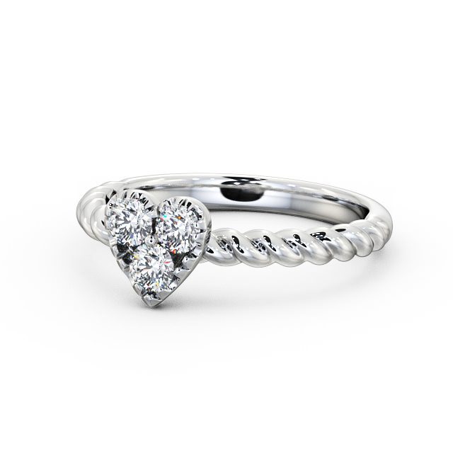 Heart Shaped Three Stone Round Diamond Ring 9K White Gold - Havana TH41_WG_FLAT