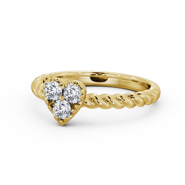 Heart Shaped Three Stone Round Diamond Ring 9K Yellow Gold - Havana TH41_YG_FLAT