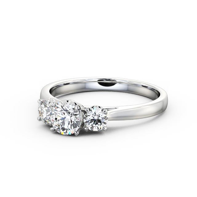 Three Stone Round Diamond Ring 18K White Gold - Lydia TH42_WG_FLAT