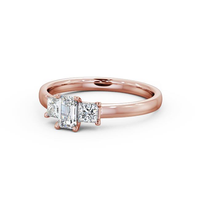 Three Stone Emerald and Princess 0.70ct Diamond Ring 9K Rose Gold - Fabiana TH45_RG_FLAT