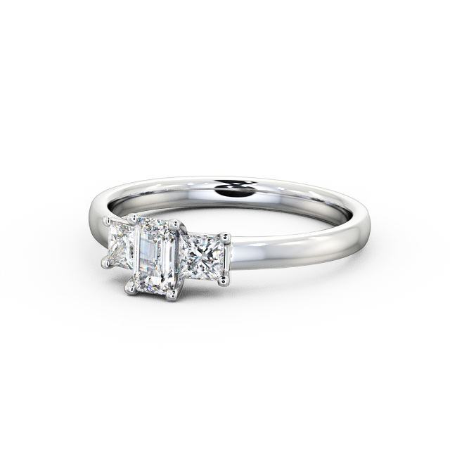 Three Stone Emerald and Princess 0.70ct Diamond Ring Platinum - Fabiana TH45_WG_FLAT