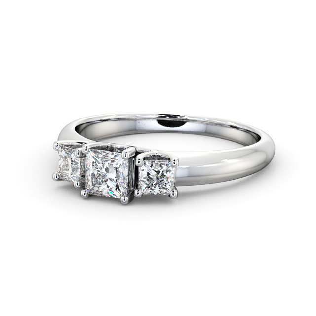 Three Stone Princess Diamond Ring 18K White Gold - Catania TH46_WG_FLAT