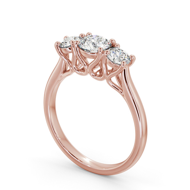 Three Stone Round Diamond Ring 9K Rose Gold - Vilaine TH47_RG_SIDE