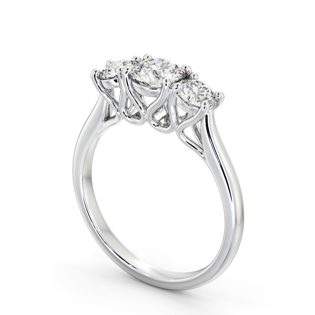 Three Stone Round Diamond Ring 9K White Gold - Vilaine TH47_WG_SIDE