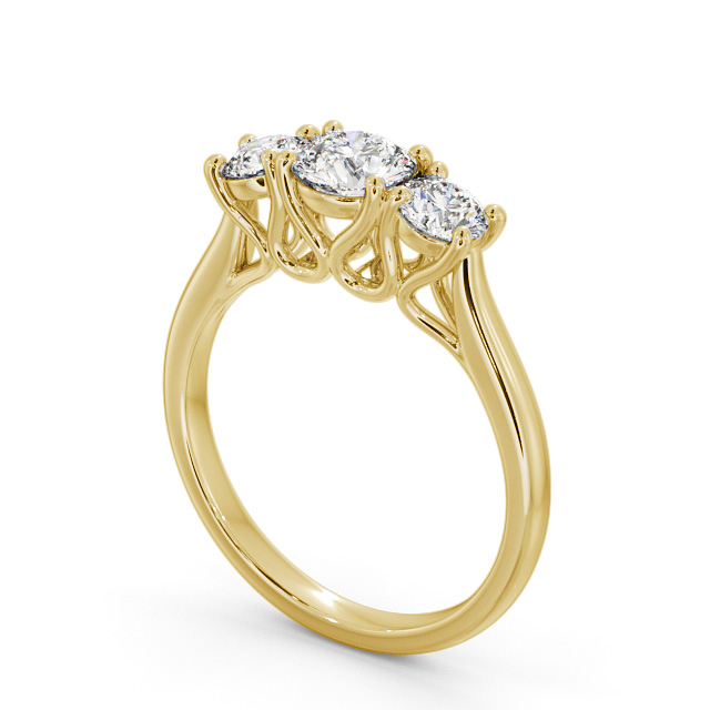 Three Stone Round Diamond Ring 9K Yellow Gold - Vilaine TH47_YG_SIDE
