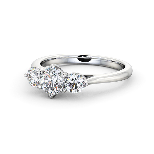 Three Stone Round Diamond Ring 9K White Gold - Aberford TH48_WG_FLAT