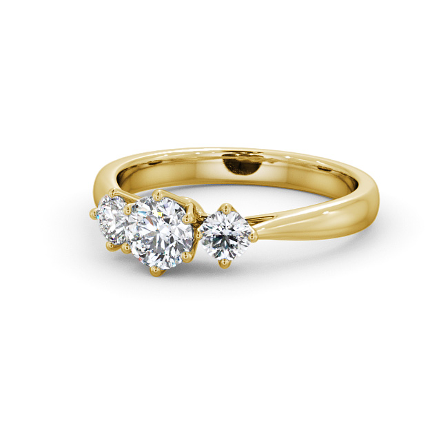 Three Stone Round Diamond Ring 18K Yellow Gold - Jadal TH49_YG_FLAT