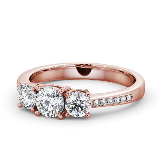 Three Stone Round Diamond Trilogy Ring 18K Rose Gold with Channel Set Side Stones TH4S_RG_THUMB2 