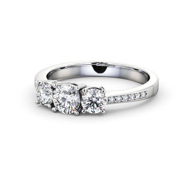Three Stone Round Diamond Ring 18K White Gold With Side Stones - Enis TH4S_WG_FLAT
