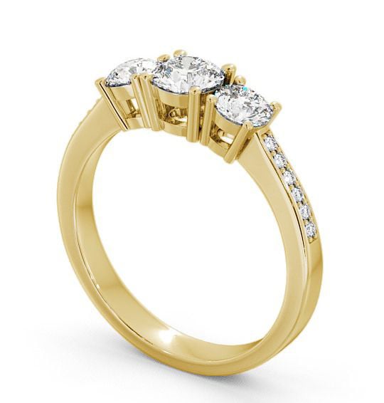 Three Stone Round Diamond Trilogy Ring 9K Yellow Gold with Channel Set Side Stones TH4S_YG_THUMB1 