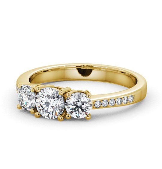  Three Stone Round Diamond Ring 9K Yellow Gold With Side Stones - Enis TH4S_YG_THUMB2 