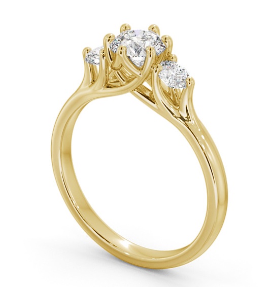 Three Stone Round Diamond Sweeping Prongs Trilogy Ring 18K Yellow Gold TH50_YG_THUMB1 