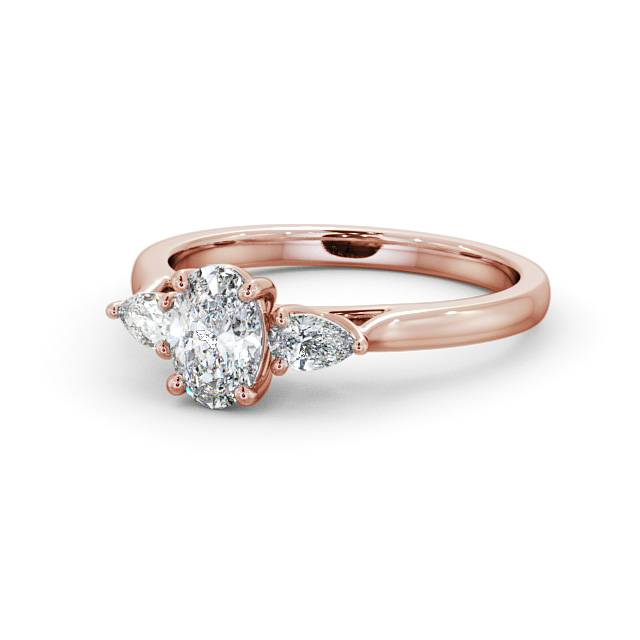 Three Stone Oval Diamond Ring 18K Rose Gold - Debele TH51_RG_FLAT