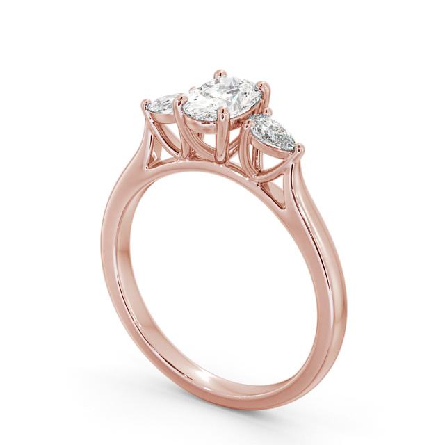 Three Stone Oval Diamond Ring 18K Rose Gold - Debele TH51_RG_SIDE