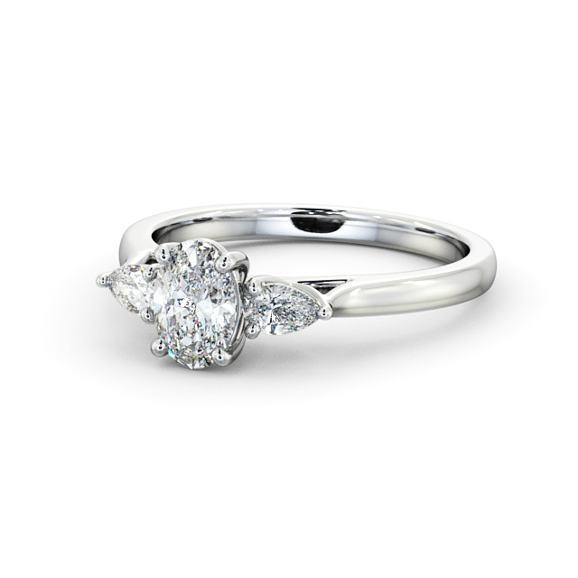 Three Stone Oval Diamond Ring 18K White Gold - Debele TH51_WG_FLAT