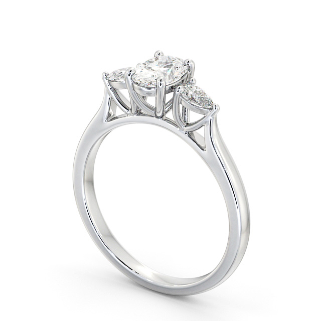 Three Stone Oval Diamond Ring 18K White Gold - Debele TH51_WG_SIDE