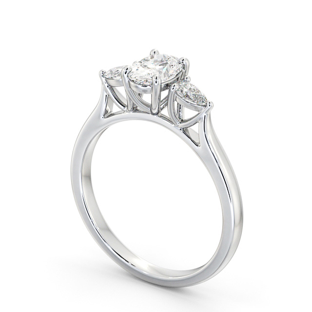 Three Stone Oval Diamond Ring Palladium - Debele TH51_WG_SIDE