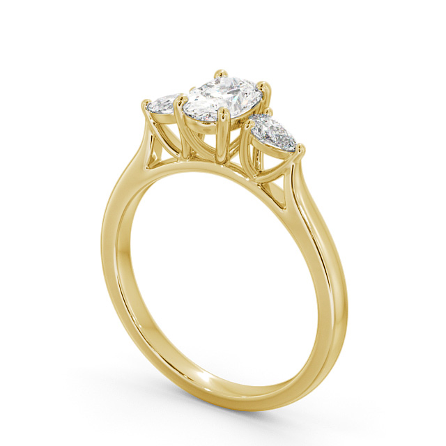 Three Stone Oval Diamond Ring 9K Yellow Gold - Debele TH51_YG_SIDE