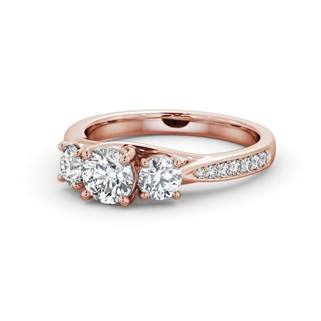 Three Stone Round Diamond Ring 9K Rose Gold - Jolance TH53_RG_FLAT