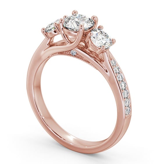 Three Stone Round Diamond Trilogy with Channel Set Side Stones Ring 18K Rose Gold TH53_RG_THUMB1