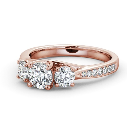 Three Stone Round Diamond Trilogy with Channel Set Side Stones Ring 18K Rose Gold TH53_RG_THUMB2 