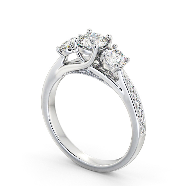 Three Stone Round Diamond Ring 9K White Gold - Jolance TH53_WG_SIDE