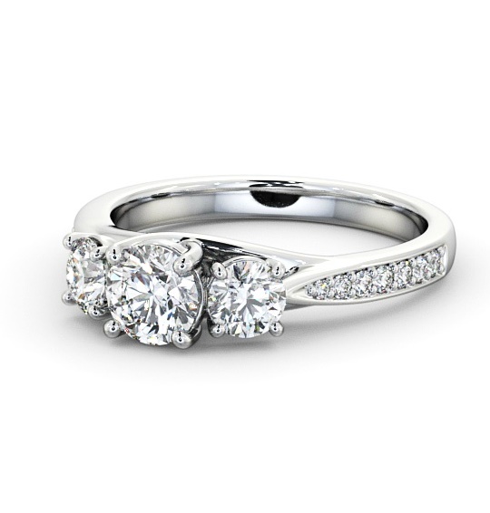 Three Stone Round Diamond Trilogy with Channel Set Side Stones Ring 18K White Gold TH53_WG_THUMB2 