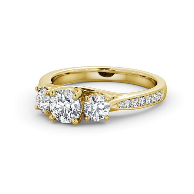 Three Stone Round Diamond Ring 18K Yellow Gold - Jolance TH53_YG_FLAT