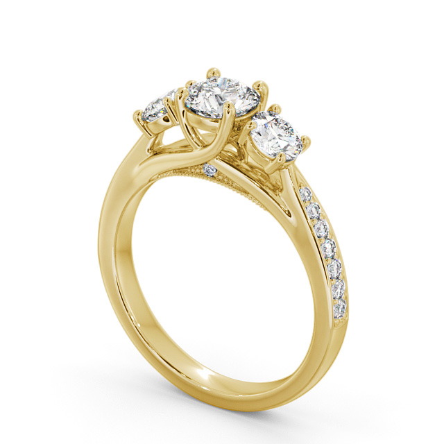 Three Stone Round Diamond Ring 18K Yellow Gold - Jolance TH53_YG_SIDE