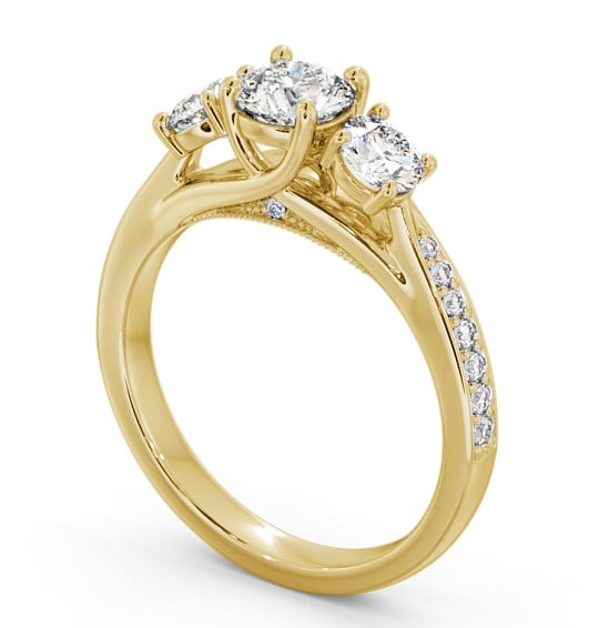 Three Stone Round Diamond Trilogy with Channel Set Side Stones Ring 18K Yellow Gold TH53_YG_THUMB1