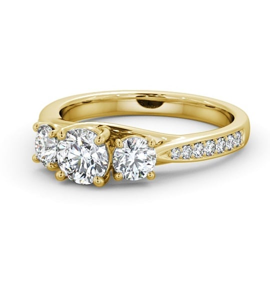Three Stone Round Diamond Trilogy with Channel Set Side Stones Ring 18K Yellow Gold TH53_YG_THUMB2 