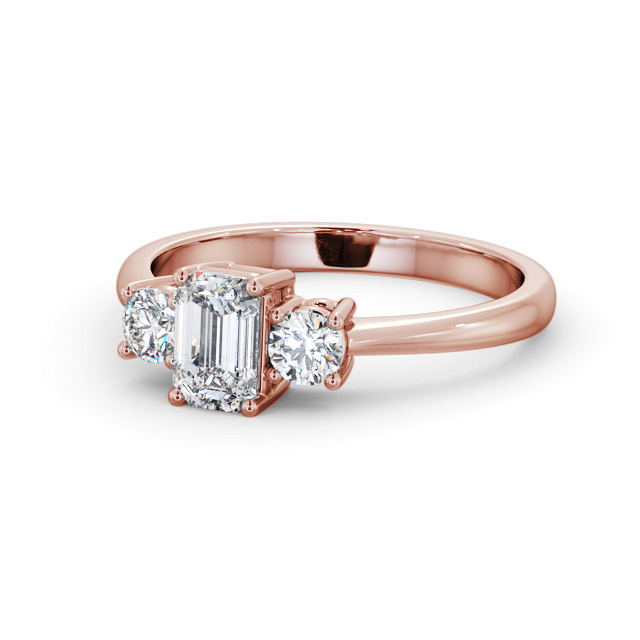 Three Stone Emerald Diamond Ring 18K Rose Gold - Monreith TH54_RG_FLAT