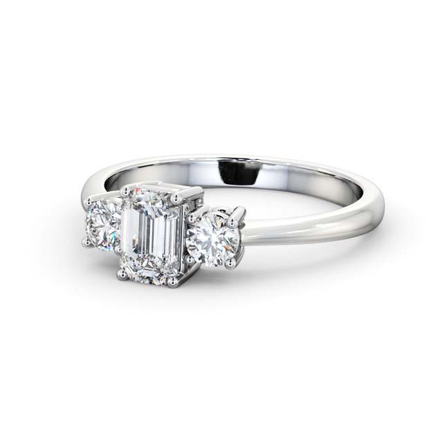 Three Stone Emerald Diamond Ring 9K White Gold - Monreith TH54_WG_FLAT