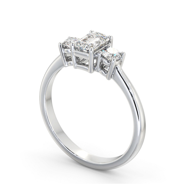 Three Stone Emerald Diamond Ring 18K White Gold - Monreith