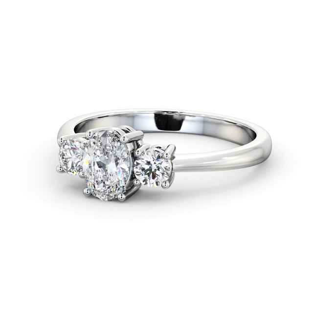 Three Stone Oval Diamond Ring 18K White Gold - Vanessa TH55_WG_FLAT