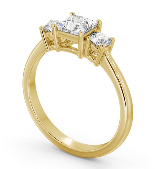 Three Stone Princess with Round Diamond Trilogy Ring 9K Yellow Gold TH56_YG_THUMB1 
