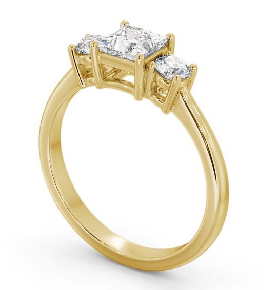 Three Stone Princess with Round Diamond Trilogy Ring 18K Yellow Gold TH56_YG_THUMB1