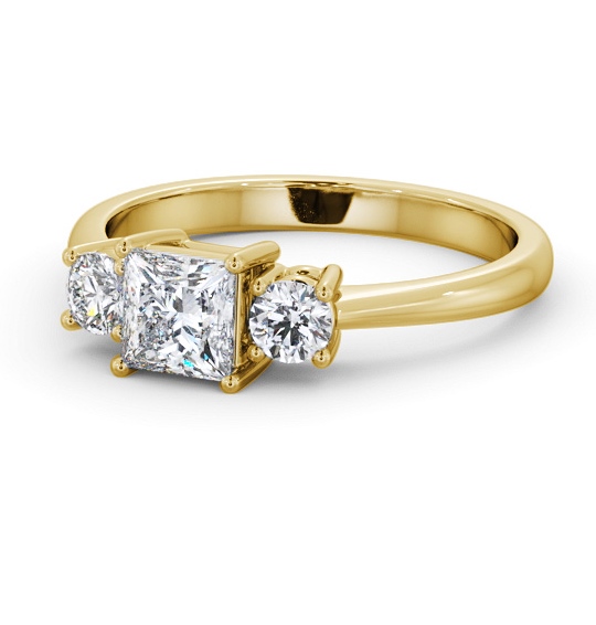Three Stone Princess with Round Diamond Trilogy Ring 9K Yellow Gold TH56_YG_THUMB2 