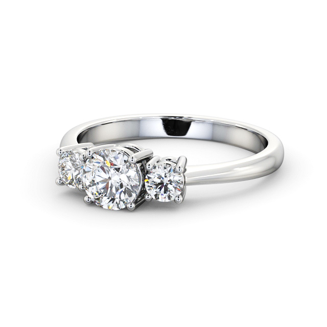 Three Stone Round Diamond Ring 18K White Gold - Yasmine TH57_WG_FLAT