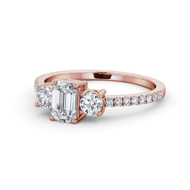 Three Stone Emerald Diamond Ring 9K Rose Gold - Wardle TH58_RG_FLAT