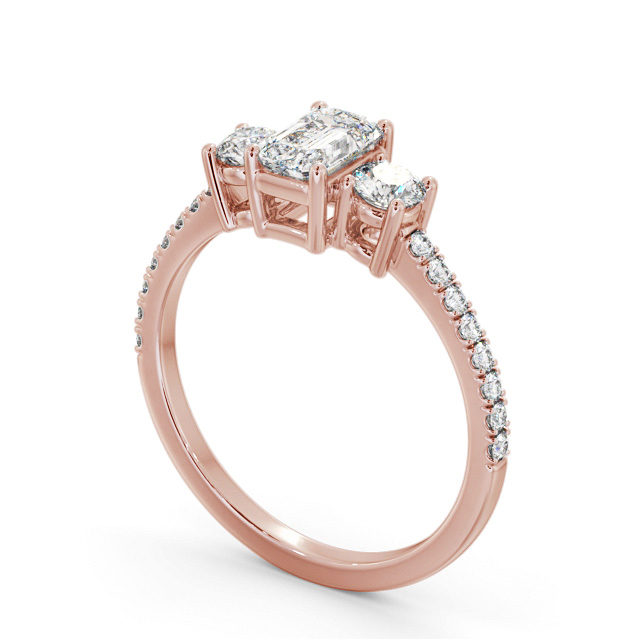 Three Stone Emerald Diamond Ring 9K Rose Gold - Wardle TH58_RG_SIDE