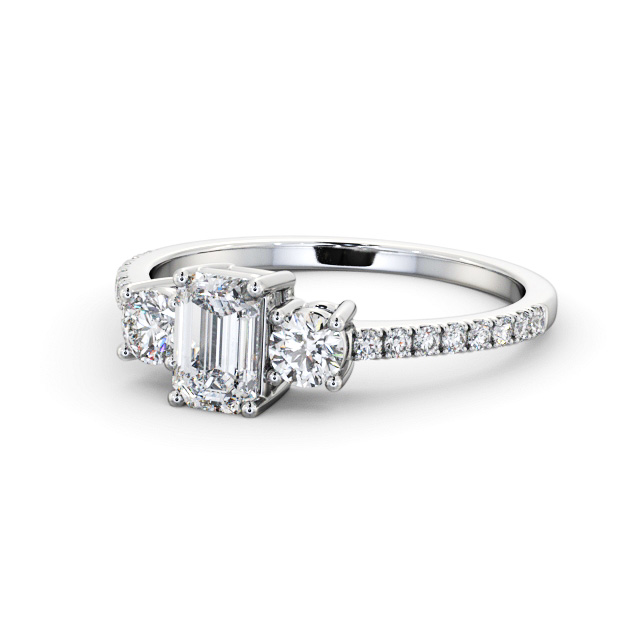 Three Stone Emerald Diamond Ring 18K White Gold - Wardle TH58_WG_FLAT