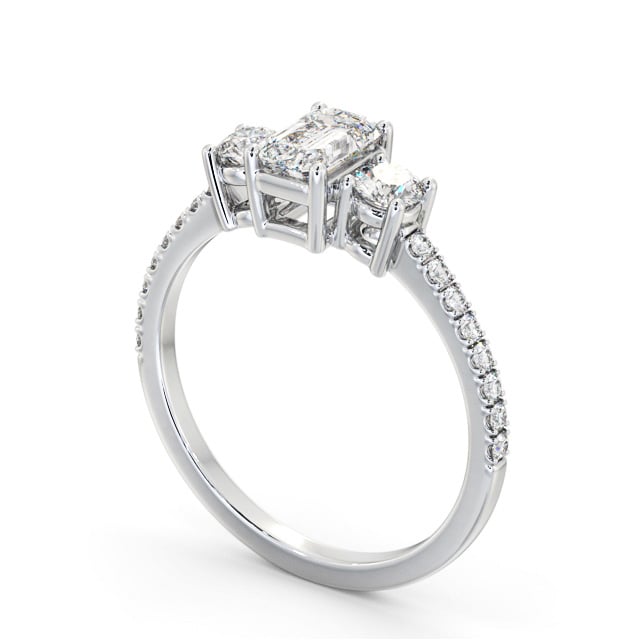 Three Stone Emerald Diamond Ring 18K White Gold - Wardle TH58_WG_SIDE