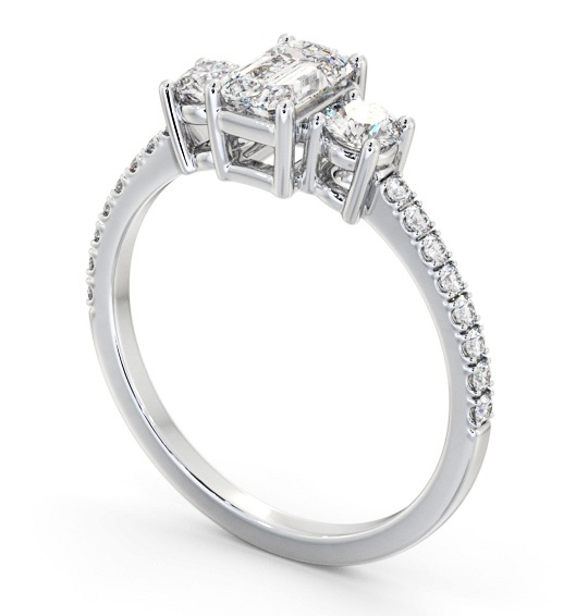 Three Stone Emerald Diamond Ring 9K White Gold - Wardle TH58_WG_THUMB1